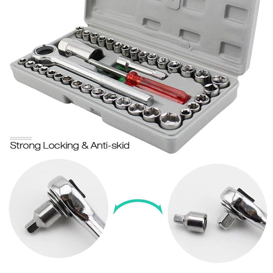 FLYZZY 40-in-1 Wrench & Screwdriver Socket Kit | Multipurpose Repair Tool Set for Home, Car, Bike, DIY & Professional Use | Durable, Compact & Versatile