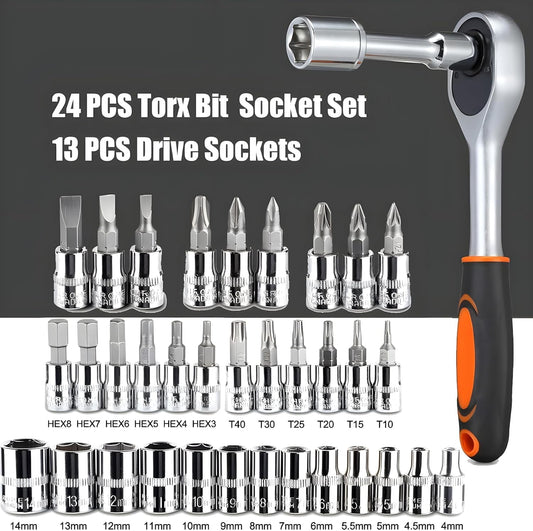 Quicknik 46 Tool Kit Tool Kit for Home Use Tools Kit Spanner Set Socket Set Wrench Set Tools Set Hand Tools Bike Tool Kit Set Socket Wrench Set Spanner Set All Size Tool Kit Goti Pana Set - Box End
