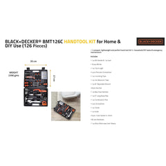 BLACK+DECKER BMT126C Hand Tool Kit for Home & DIY Use (126-Piece) - Includes Screwdriver, Wrench, Ratchet, Utility Knife, Saw, Claw Hammer, Measuring Tape and Plier, 6 Month Warranty, ORANGE & BLACK