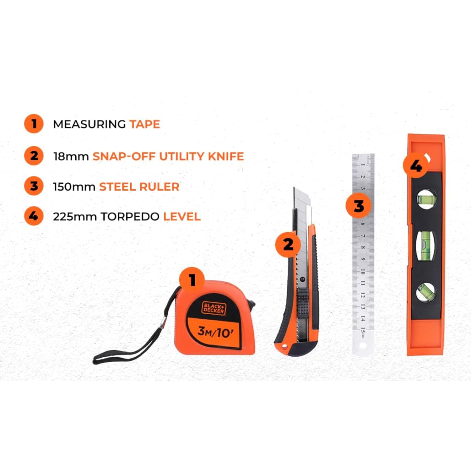 BLACK+DECKER BMT126C Hand Tool Kit for Home & DIY Use (126-Piece) - Includes Screwdriver, Wrench, Ratchet, Utility Knife, Saw, Claw Hammer, Measuring Tape and Plier, 6 Month Warranty, ORANGE & BLACK