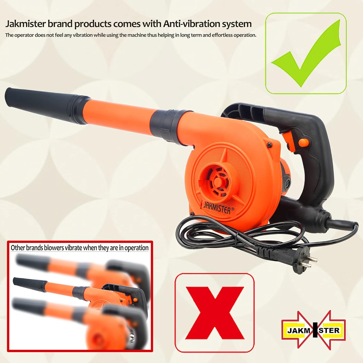 Jakmister (AIR Speed Controller -Anti Vibration) 950 Watts/ 18000rpm/100% copper/60mins Continuous Operation Air Blower for Cleaning Dust Cleaner Machine with Vacuum with Extension Pipe