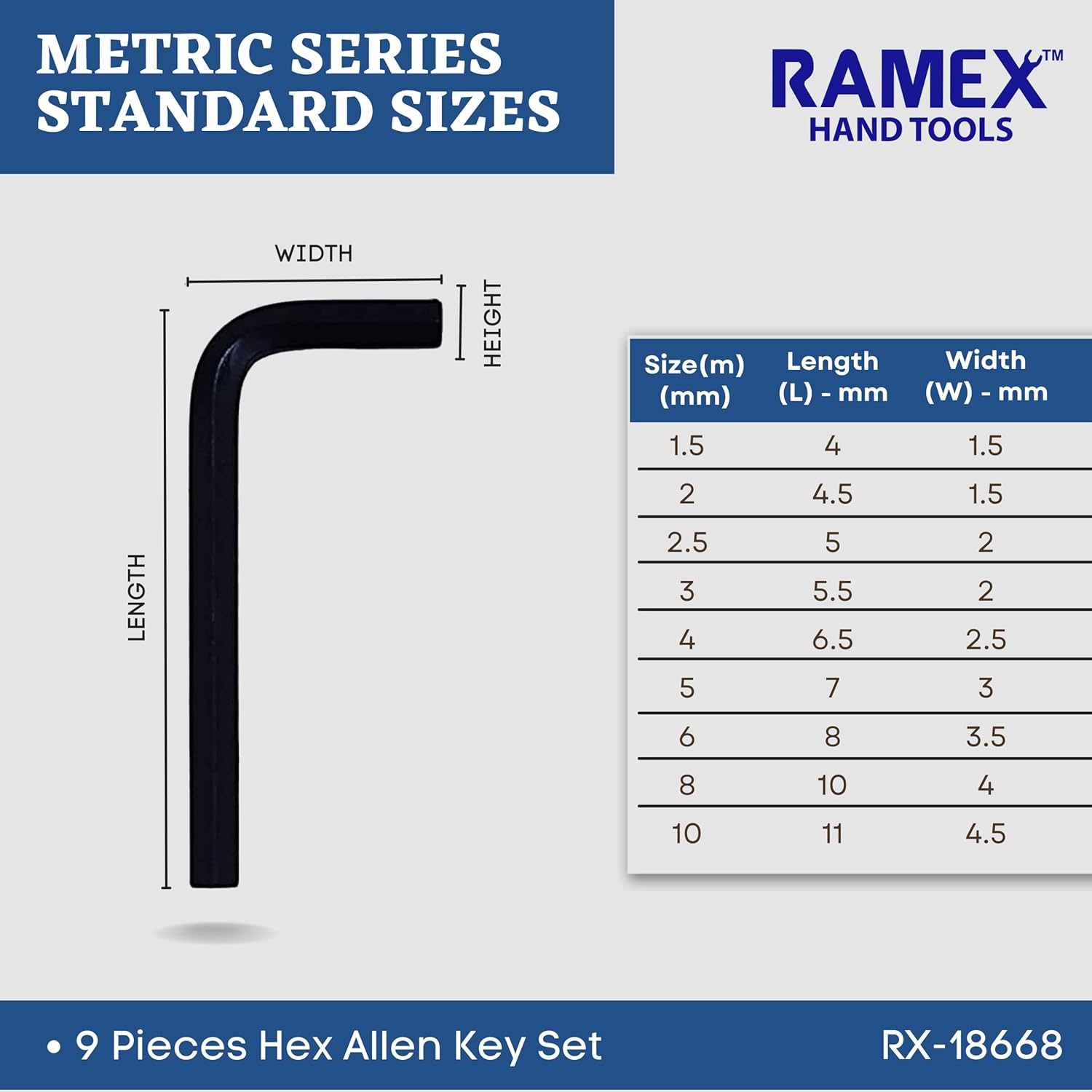 RAMEX Allen Key Set, Allen Key Set Tools Kit, 9pc Hex Allen Key Set In Plastic Box Packet Size Allen Key Set Allen Keys