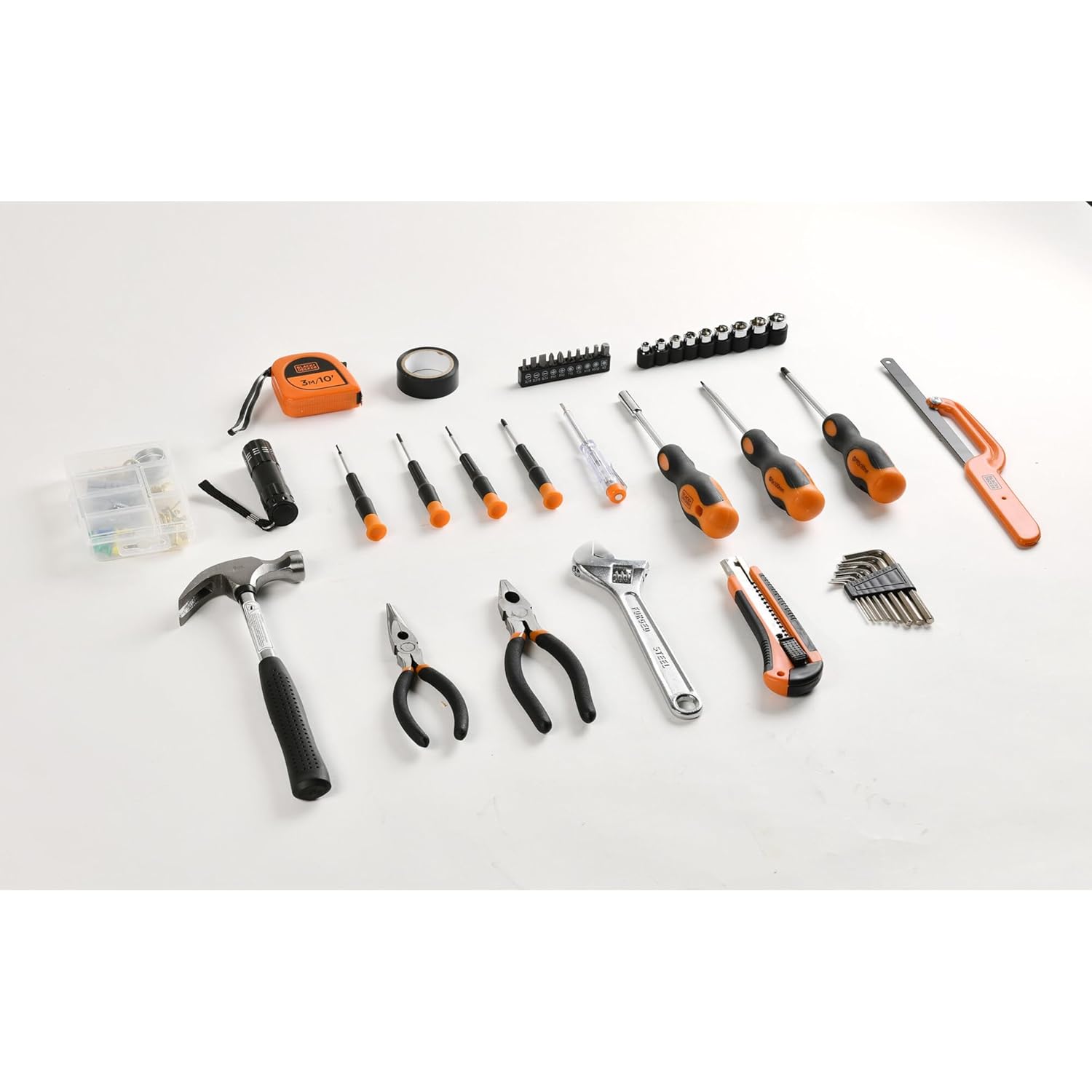 BLACK+DECKER BMT126C Hand Tool Kit for Home & DIY Use (126-Piece) - Includes Screwdriver, Wrench, Ratchet, Utility Knife, Saw, Claw Hammer, Measuring Tape and Plier, 6 Month Warranty, ORANGE & BLACK