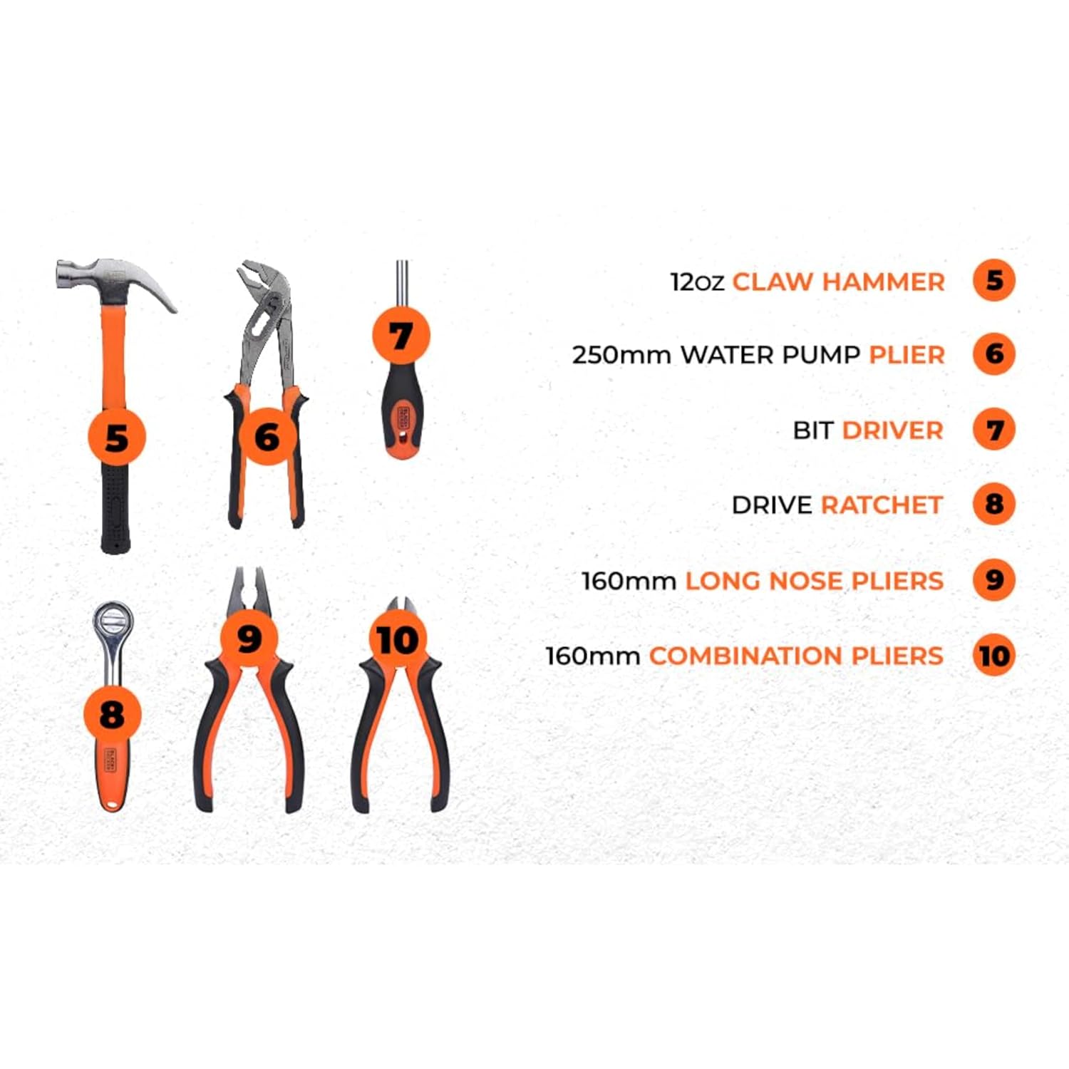 BLACK+DECKER BMT126C Hand Tool Kit for Home & DIY Use (126-Piece) - Includes Screwdriver, Wrench, Ratchet, Utility Knife, Saw, Claw Hammer, Measuring Tape and Plier, 6 Month Warranty, ORANGE & BLACK