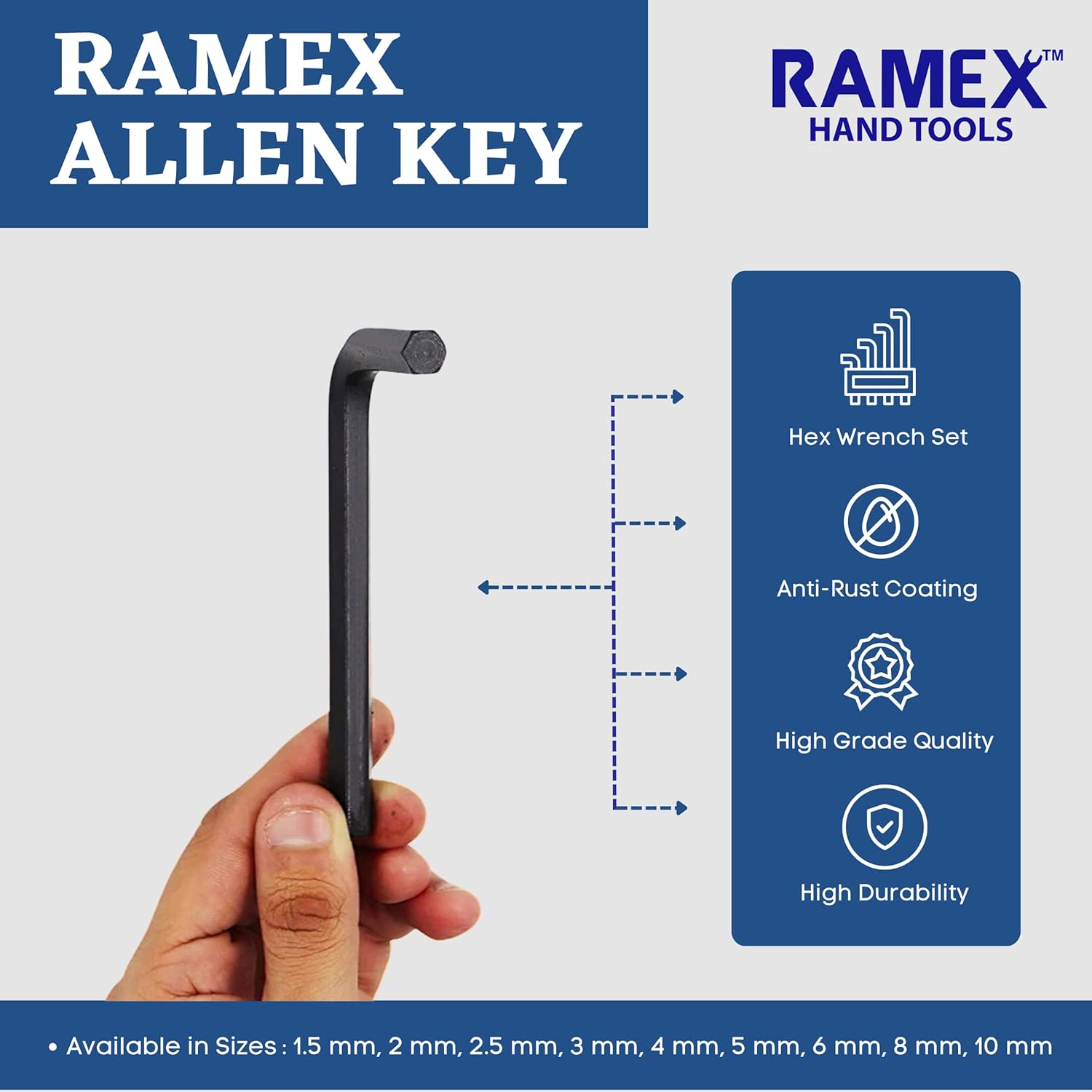 RAMEX Allen Key Set, Allen Key Set Tools Kit, 9pc Hex Allen Key Set In Plastic Box Packet Size Allen Key Set Allen Keys