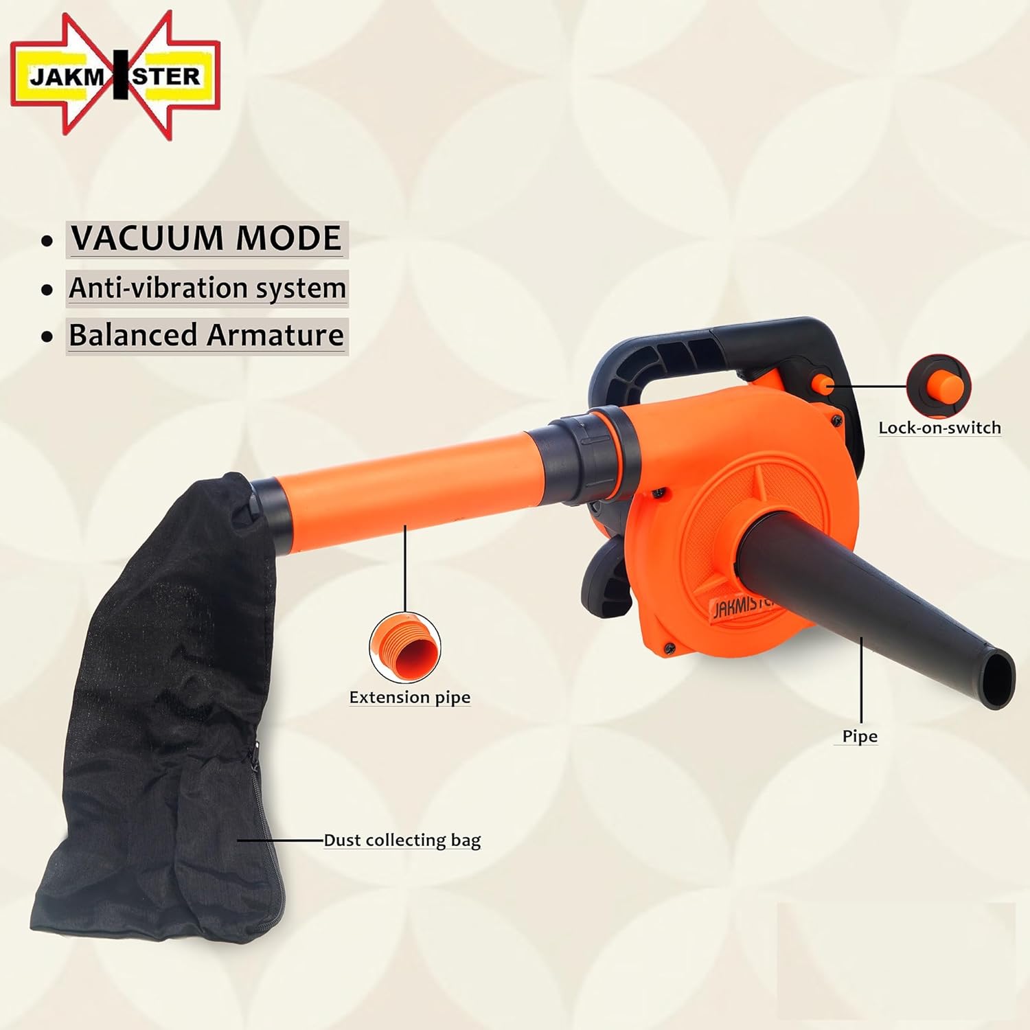 Jakmister 950W + 20 FEET Extension Wire -Variable[ + - ] Speed + Heavy Duty No- Vibration Machine Dust Cleaner Air Blower