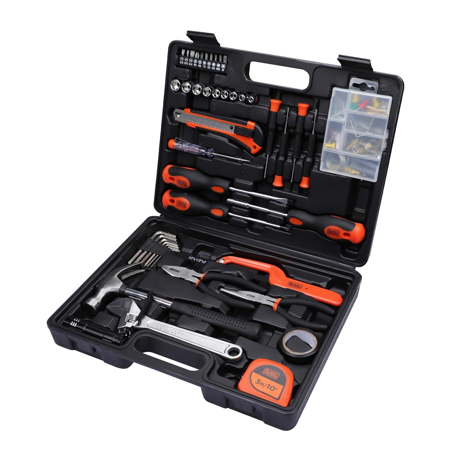 BLACK+DECKER BMT126C Hand Tool Kit for Home & DIY Use (126-Piece) - Includes Screwdriver, Wrench, Ratchet, Utility Knife, Saw, Claw Hammer, Measuring Tape and Plier, 6 Month Warranty, ORANGE & BLACK