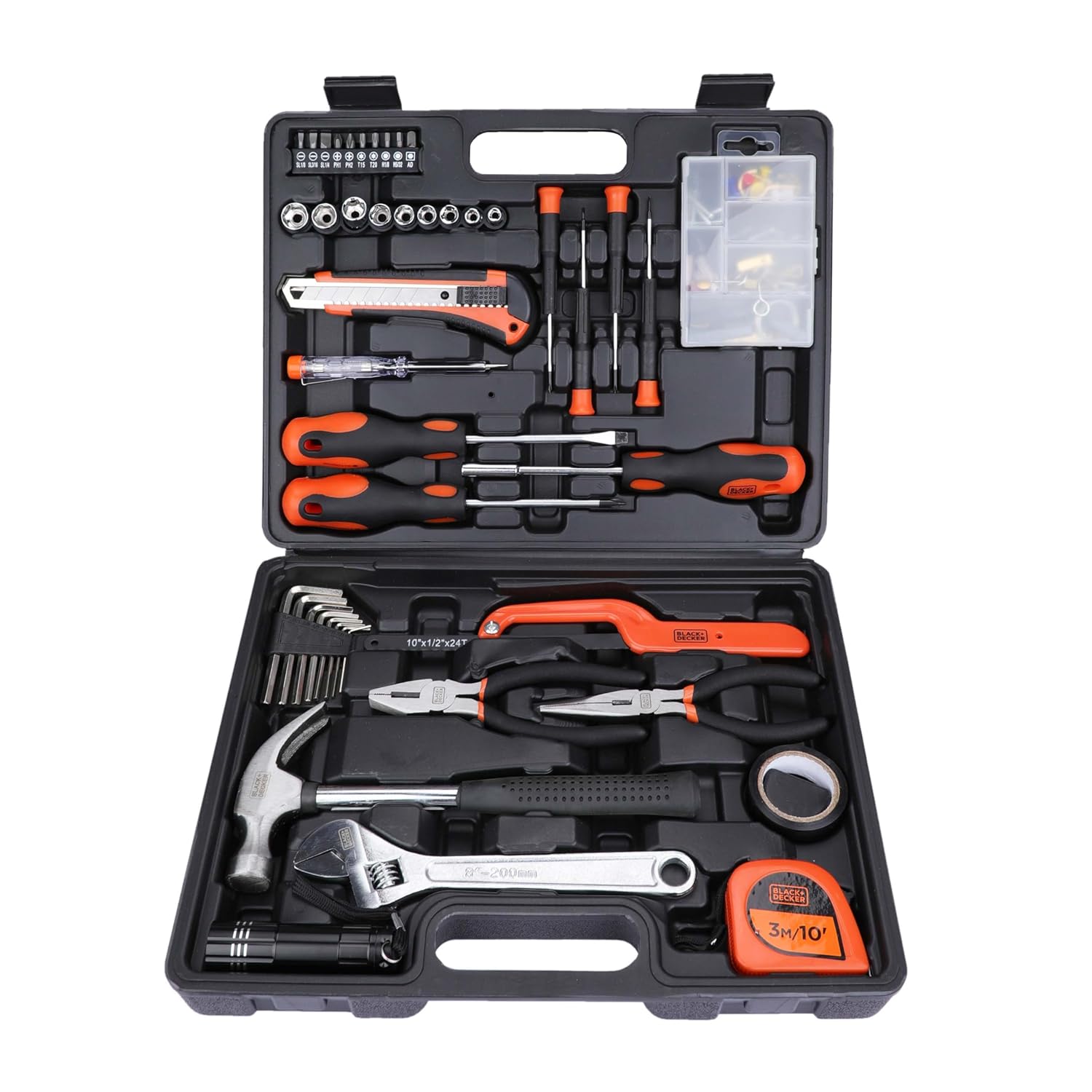 BLACK+DECKER BMT126C Hand Tool Kit for Home & DIY Use (126-Piece) - Includes Screwdriver, Wrench, Ratchet, Utility Knife, Saw, Claw Hammer, Measuring Tape and Plier, 6 Month Warranty, ORANGE & BLACK