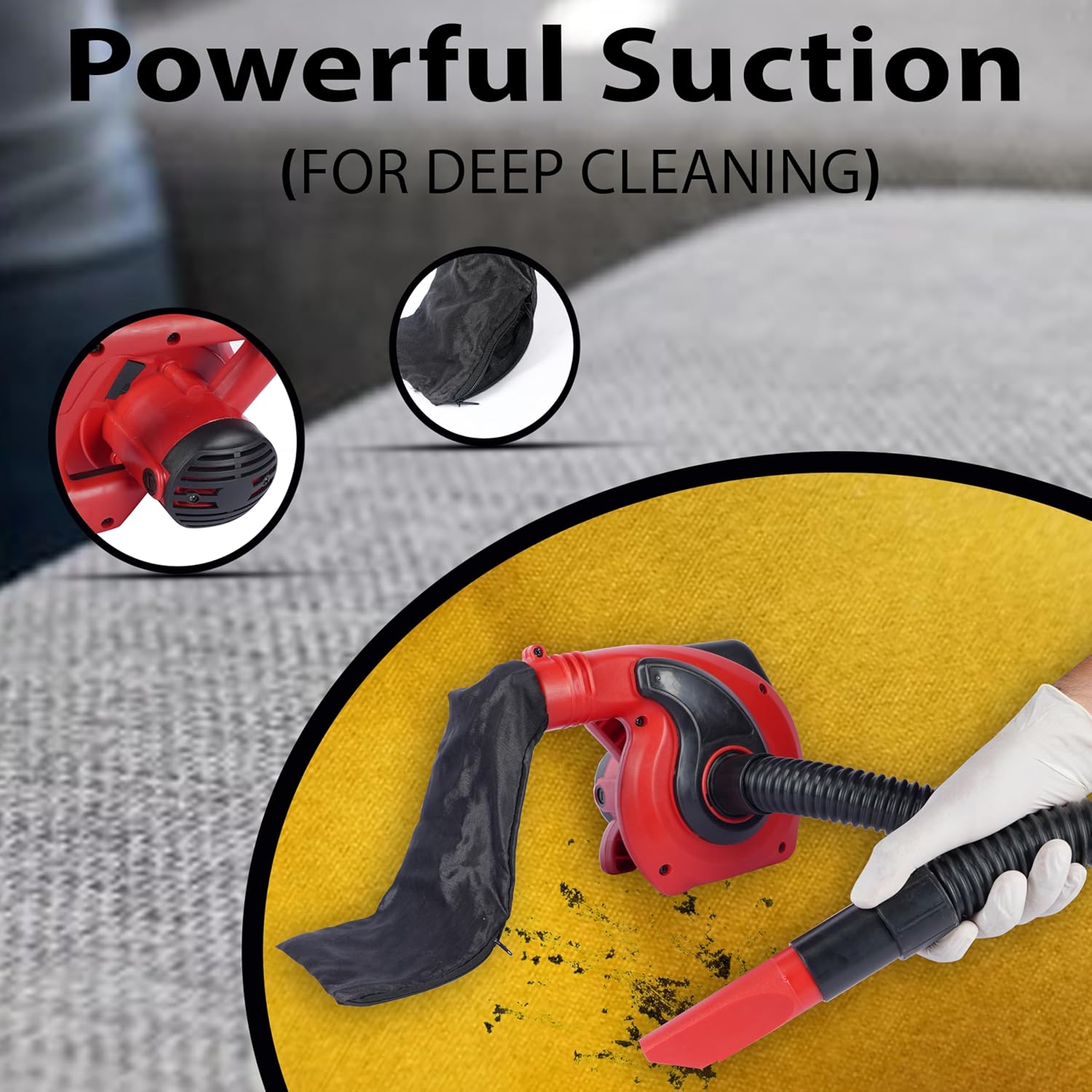 Jakmister Vacuum Pipe Suction- Red 1000Watts/ 19000rpm/100% copper/60mins Continuous Operation Air Blower with Attachments